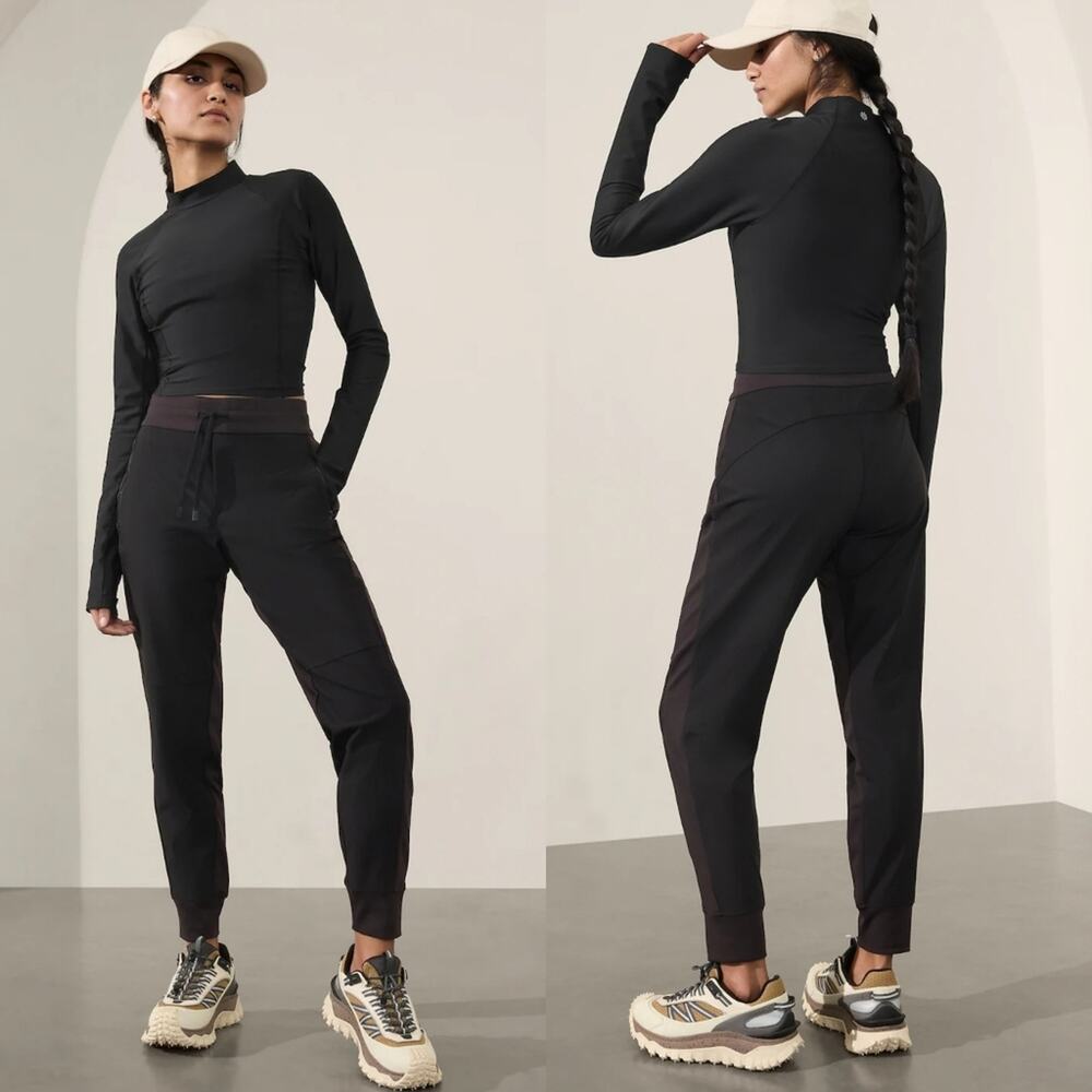 ATHLETA Headlands Hybrid Trek Mid Rise Jogger In Black Pockets Hiking Size 6